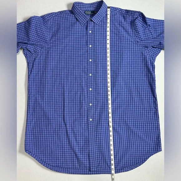 Polo by Ralph Lauren Button Down Size 3XLT 100% Cotton Blue Plaid Long Sleeve - Picture 7 of 9
